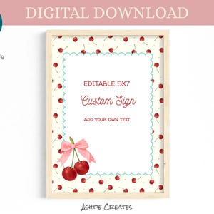 Bearbeitbares Partyschild: Vintage Cherry Party-Thema (5x7 Digital Download)