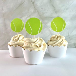 Tennis Ball Cupcake Toppers, Set of 12: Sports Party Decorations