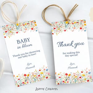 Baby In Bloom Baby Shower Thank You Tags | Editable 2x3.5 Favor Tags | Baby in Bloom or Little Wildflower | Digital Download Template