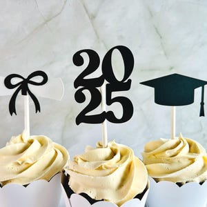 2025 Graduation Cupcake Toppers – Set of 12 – Class of 2025 | Diploma | Graduation Cap
