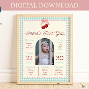 Birthday Milestone Sign: Vintage Cherry Theme Editable Party Poster (Digital Download 8x10, 16x20)