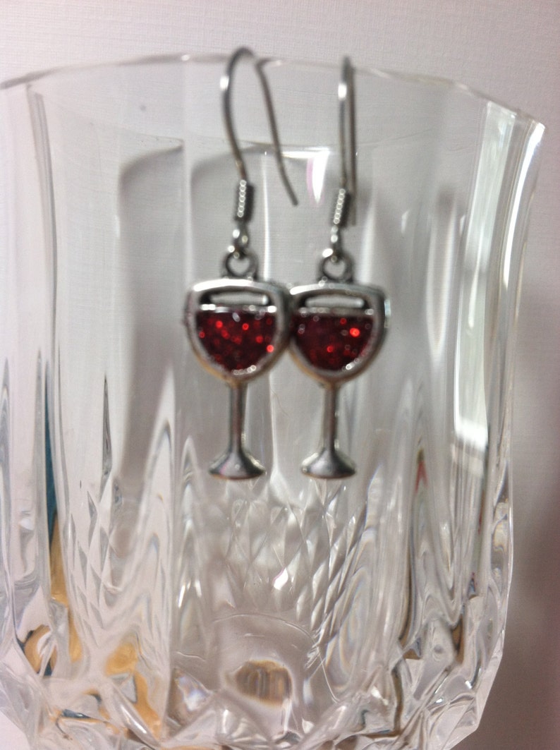 Crimson Red Glitter Wine Glass Earrings Etsy