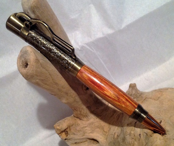 Canary Wood Barrel Custom Rifle Lever Action Antique Nickle Bullet Pen (#2332)