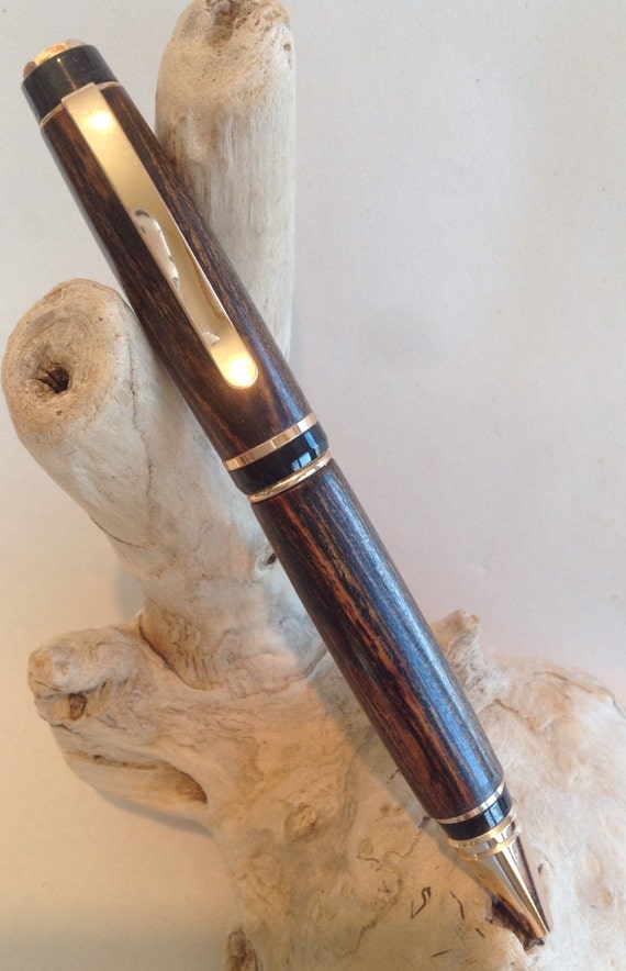 Zebra Wood Cigar Twist Pen w/Black and gold Trim (#405)