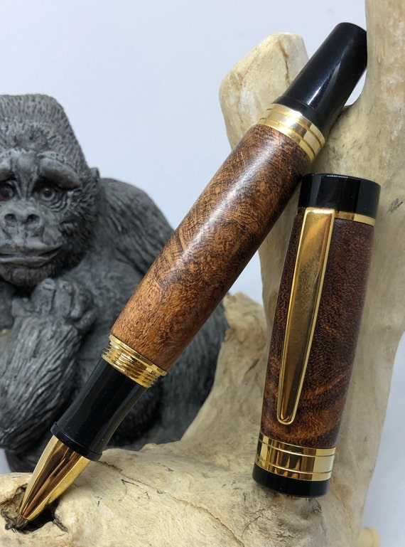Mesquite Wood El Grande with Gold Finish and Black Trim Custom Two Piece Rollerball Pen (#1622)