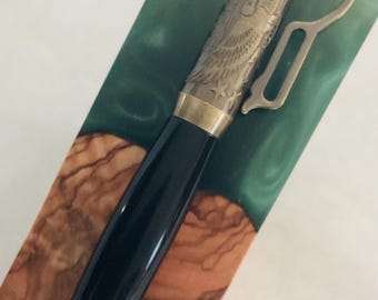 Penna a proiettile a leva con ottone anticato e corpo River Buffalo (#2342)