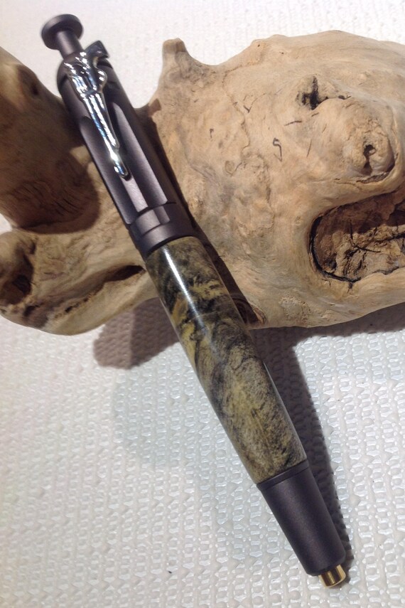 Custom Wood Revolver Action Click pen w/ Buckeye Burl and Gun Metal Trim (#2357)