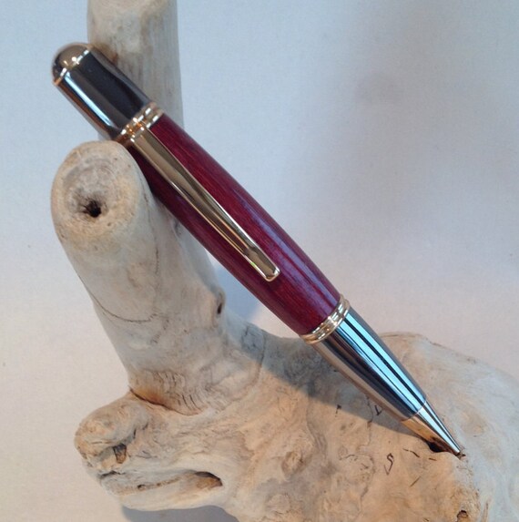 Gatsby Style Twist Pen W/Purple Heart Wood Barrel  and Gold/ Gun Metal Trim  (#1104)