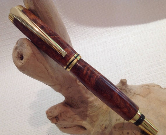 Mesquite Wood Artisan Jr with Gold Finish and Black Trim Custom Two Piece Rollerball Pen (#906)