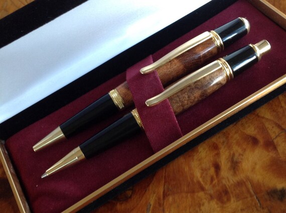 Pen and .7 mm Pencil Set Wall Street III Style with Gold Trim and Mesquite Barrel (#2202 AB)