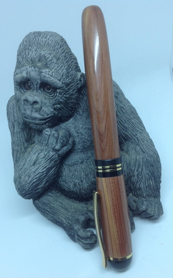 Custom Close Ended Red Cedar Wood, Roller Ball Two Piece Pen Churchill Style with Gold Finish and Black Trim (#1621)
