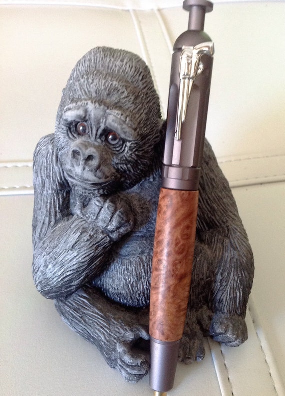 Wood Revolver Action Click pen w/ Hard Sugar Maple Burl Barrel and Gun Metal Trim (#2351)