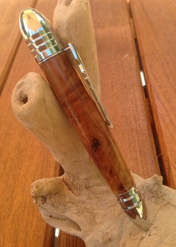 Custom Civil War Style Twist Pen w/Mesquiite Burl with Chrome Finish  (#1552)