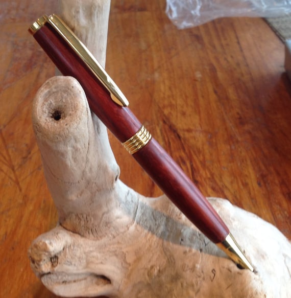 Gold Trim Line Twist Custom Pen Made with Padauk Wood (#814)