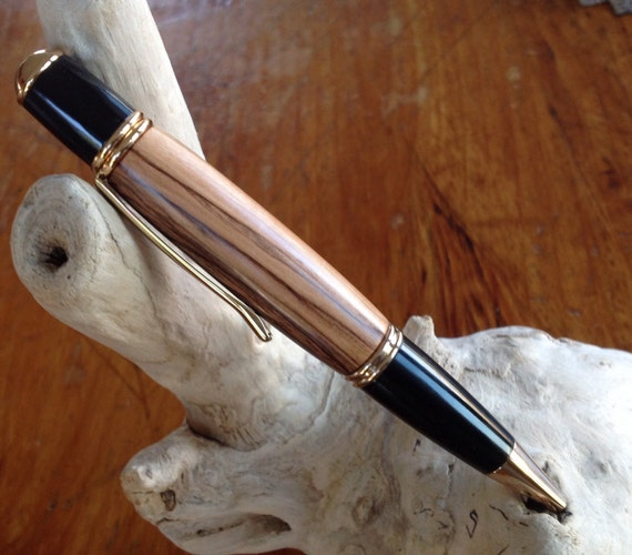 Gatsby Style Twist Pen with Gold and Black Trim and Bethlehem Olive Wood Barrel (#1106)