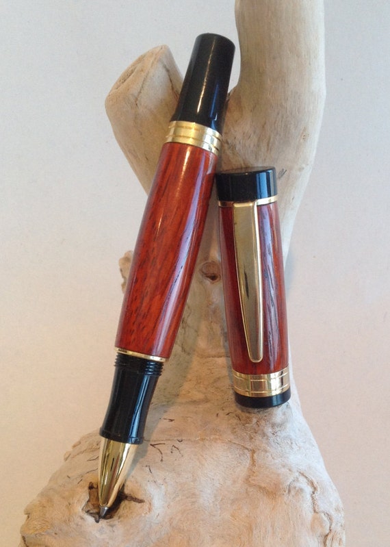 Padauk El Grande/Titan Stlye Gold w/Gold and Black Trim Rollerball Pen (#1602)
