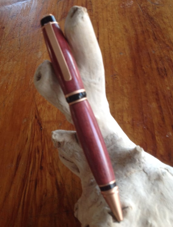 Purple Heart Wood Big Ben/Cigar Style W/Black and Copper Trim Twist Pen (#414)