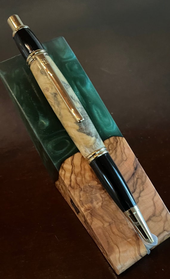 Gatsby Style Click Pen W/Blond Buckeye Burl Wood Barrel and Gold/ Black (#1158)