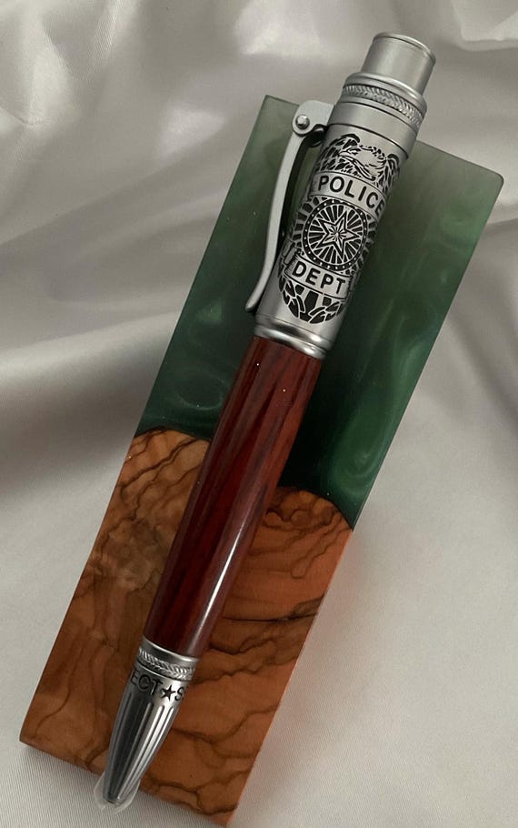 Custom Police Click Pen Style Made W/Cocobolo Wood Barrel and Satin Gun Metal Trim (#150)