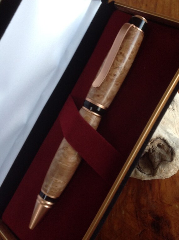 Hard Maple Burl Wood Custom Big Ben/Cigar W/Black and Satin Copper Trim Twist Pen (#413)