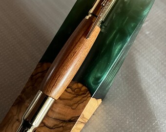 Custom Fat Wood Barrel with Gold Metal Finish 30 Cal Bullet Bolt Action Pen (#651)