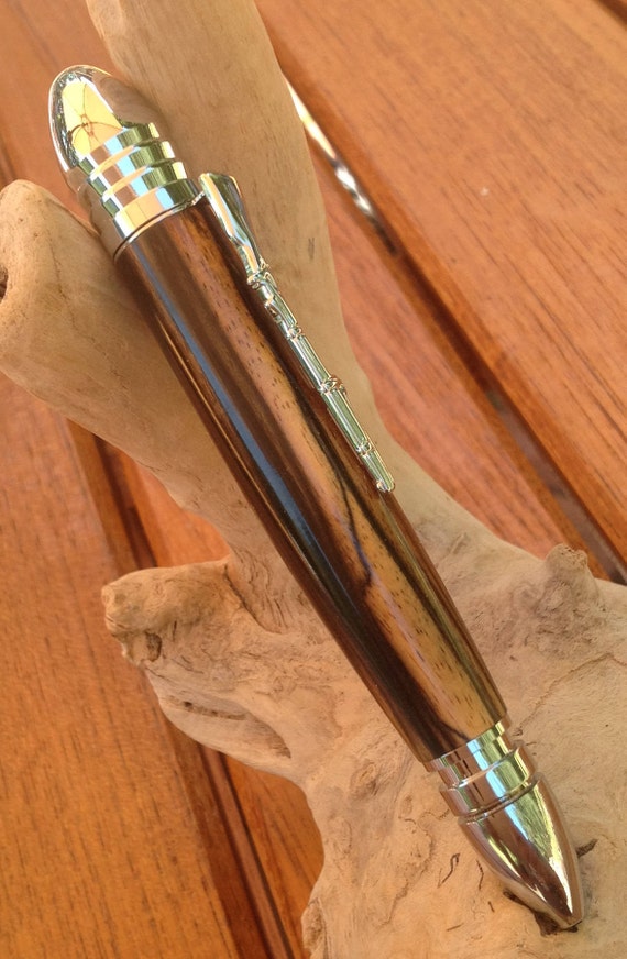 Custom Civil War Style Twist Pen w/Black and White Ebony wood with Chrome Finish  (#1553)