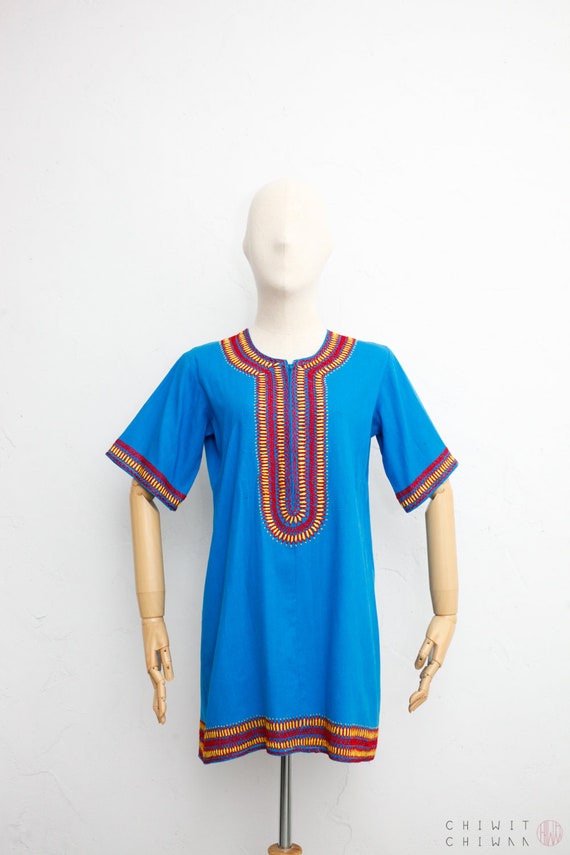 Vintage Dashiki Shirt | 60s Indian Cotton Embroid… - image 2