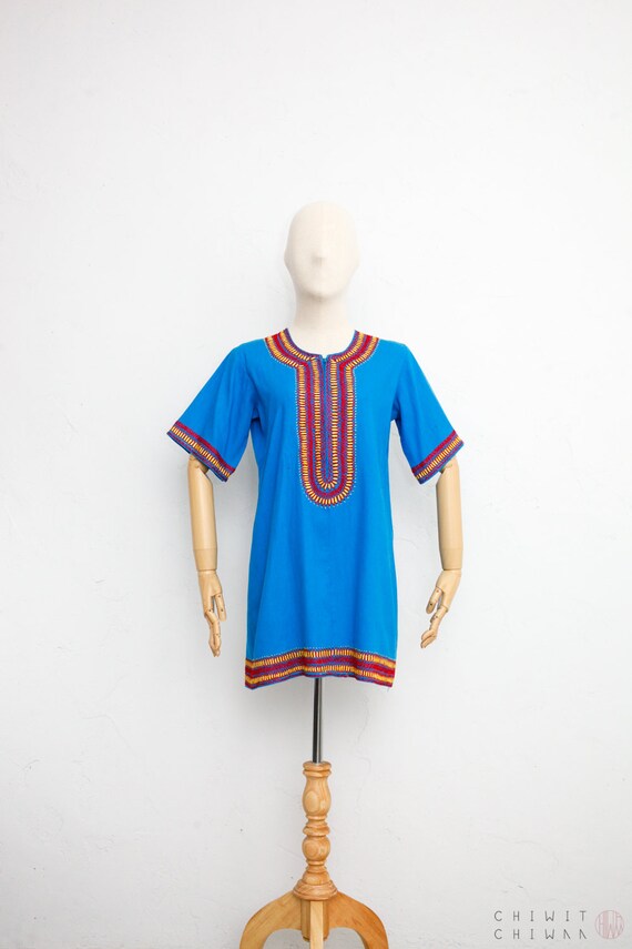 Vintage Dashiki Shirt | 60s Indian Cotton Embroid… - image 9