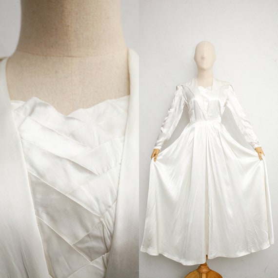 1930s Vintage Wedding Dress | White Satin Dress |