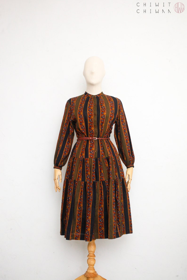 Romantic Country Prairie Dress Cotton Shirt Dress Long Sleeve Winter Dress Japanese Vintage Dress Burnt Orange Vintage 70s Dress