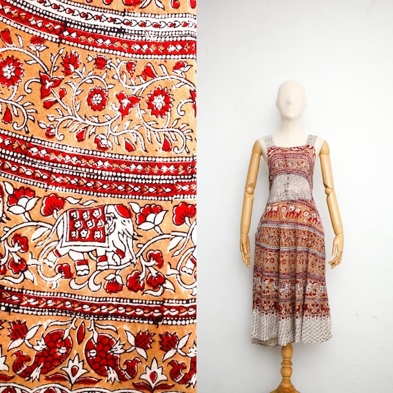 Vintage Dress | 80s Indian Cotton Dress | Hand Bl