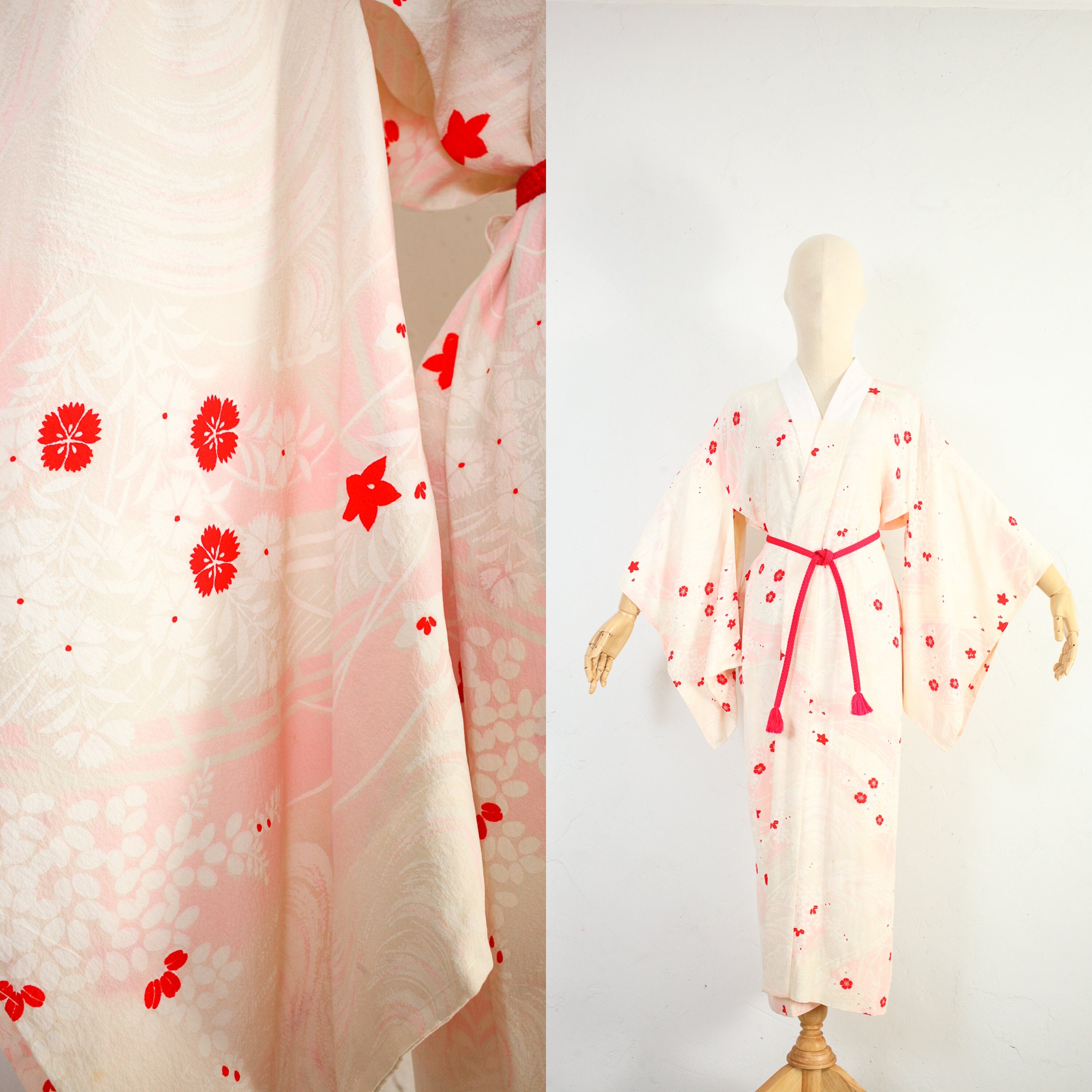 Vintage Japanese Silk Kimono Light Pink Silk Crepe Kimono | Etsy