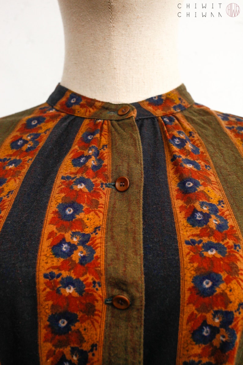 Romantic Country Prairie Dress Cotton Shirt Dress Long Sleeve Winter Dress Japanese Vintage Dress Burnt Orange Vintage 70s Dress
