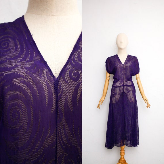 Vintage 50s Dress | Vintage Purple Rayon Lace Dres