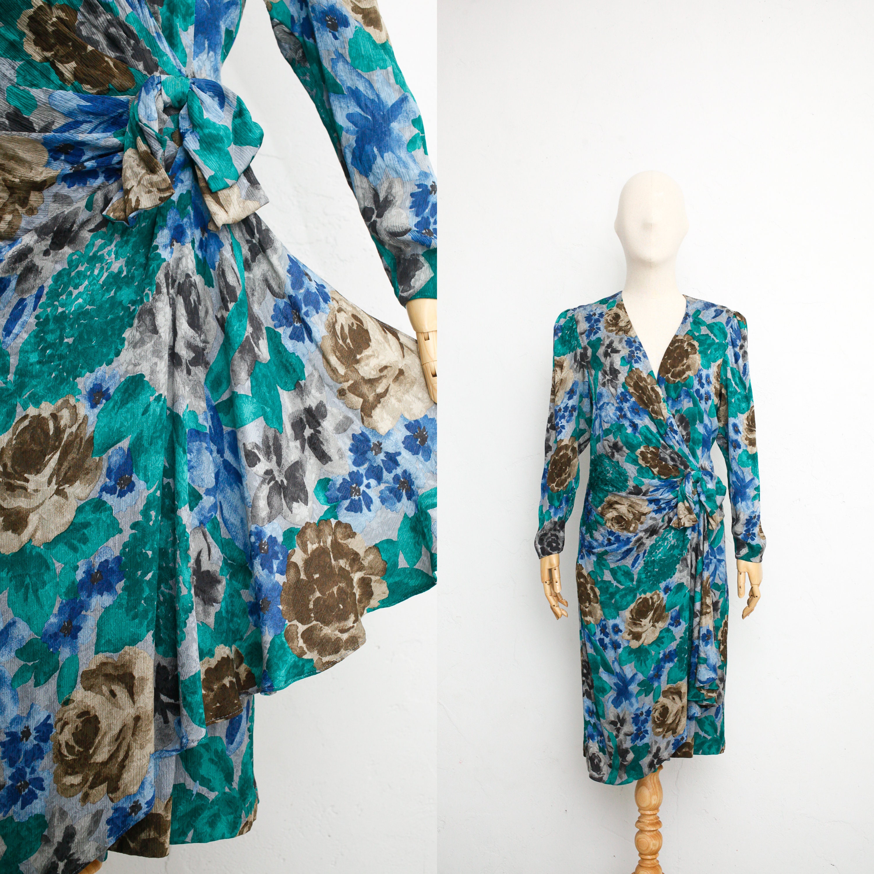 HANAE MORI Vintage Dress 80s Silk Wrap Dress Japanese | Etsy