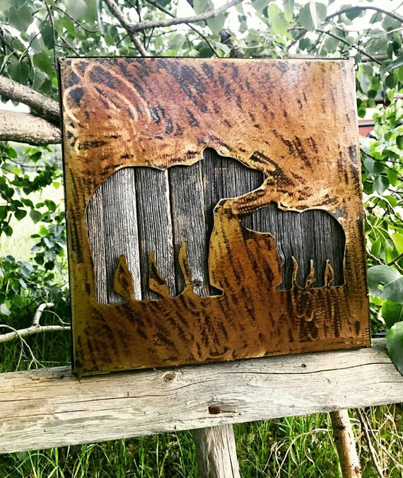 Metal And Wood Wall Art Reclaimed Metal Scrap Metal Wall Etsy