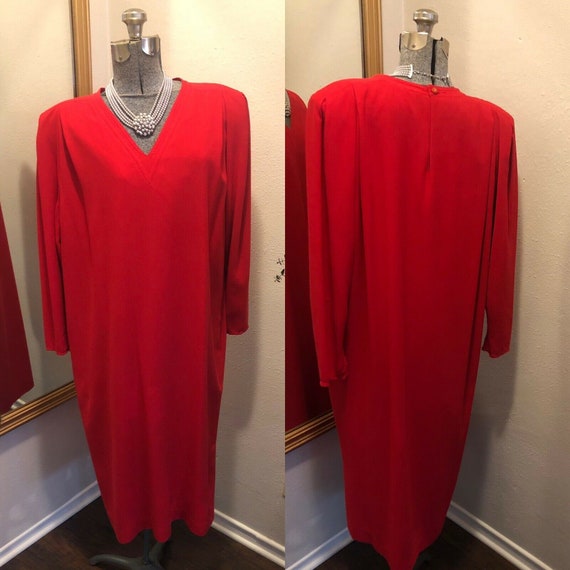 Vintage I. Magnin V Neck Pocketed Long Sleeve Dres