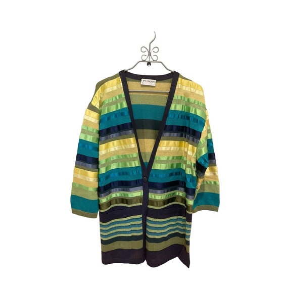 Vtg 90s Dino Valiano Knit Cardigan Sweater Stripe… - image 1