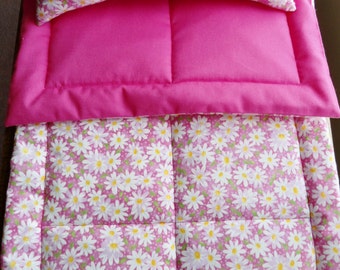 White Daisy Doll Bedding Set,  Doll Blanket & Doll Pillow