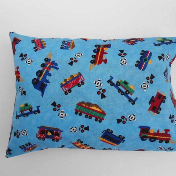 Train Pillowcase, Camp Pillow Pillowcase, Travel Pillowcase, Toddler Pillowcase, Train Cars Pillow Cover, 17 3/4"x13",  Handmade