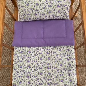 Handmade Doll Bedding Set: Lavender Floral Blanket and Pillow