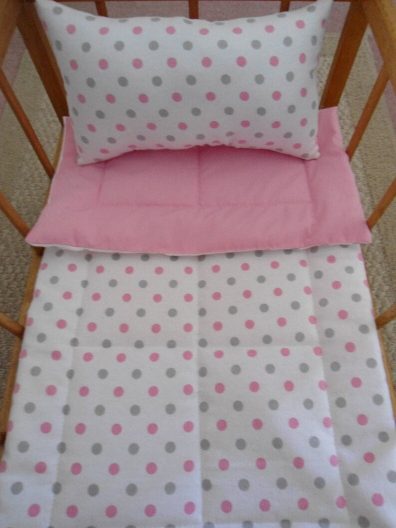 Pink Doll Bedding Set Pink and Gray Dots Flannel Doll Etsy