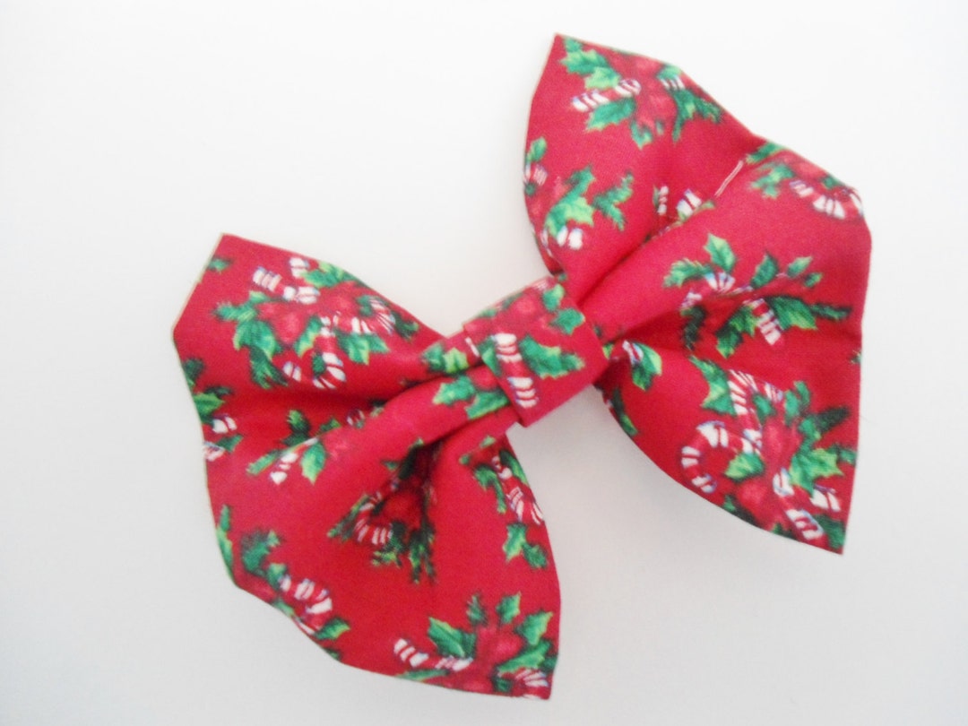 Candy Cane Holly Hair Bow: Handmade Christmas Clip - Etsy