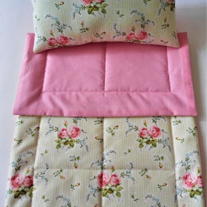 Pink Roses & Rosebuds Doll Bedding Set, 2 PieceSet,  Blanket and Pillow