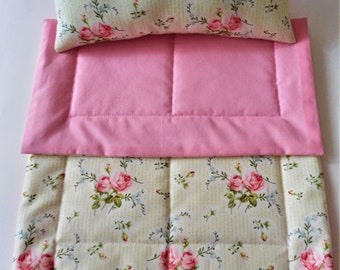 Pink Roses & Rosebuds Doll Bedding Set, 2 PieceSet,  Blanket and Pillow