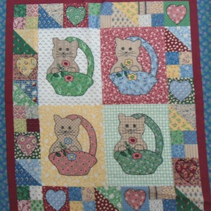 Kittens on Patchwork Little Blanket and Pillow Panel, 17" wide x 46" long