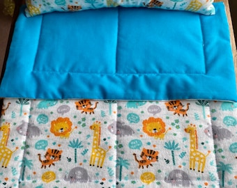 Lions, Tigers, Giraffes Flannel with Animals Doll Bedding Blanket & Pillow