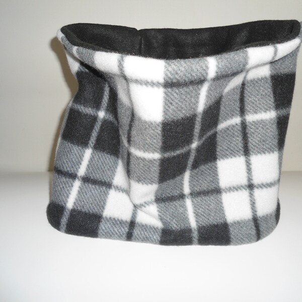 Black, White & Gray Plaid Fleece Neck Warmer, Tube Style Neck Warmer, Cowl, 9" x 24.5", Custom Orders Available