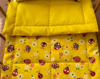 Ladybugs and Flowers Doll Bedding Set,  Glitter Doll Bedding