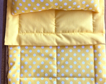 Yellow Doll Bedding Set, Yellow with White Polka Dots